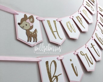 OneDeerFul Happy Birthday Banner / Little Deer Banner / Doe Birthday Banner / Deer Birthday Decoration