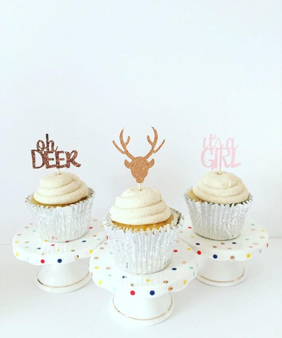 Oh Deer It S A Girl Cupcake Toppers Baby Shower Etsy