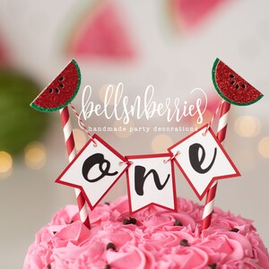 Watermelon Bunting Cake Topper / One in a Melon Smash Cake Topper / Melon Straw Cake Topper / Fruit Cake topper