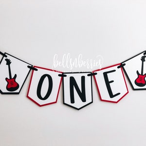 One Rocks High Chair Banner / Guitar Highchair Banner / Rock Party / Rock N Roll First Birthday / 80&#39;s Theme Birthday