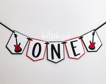 Rock N Roll First Birthday Banner: Guitar High Chair Decoration