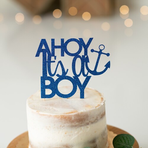 Ahoy Its a Boy Nautical Anchor Baby Shower Cake Topper 
