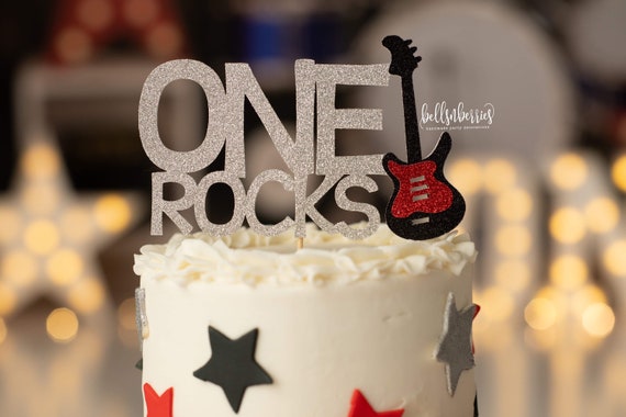 One Rocks Cake Topper / Guitar Cake Topper / Rock Party / Rock N Roll First  Birthday / 80's Theme Birthday