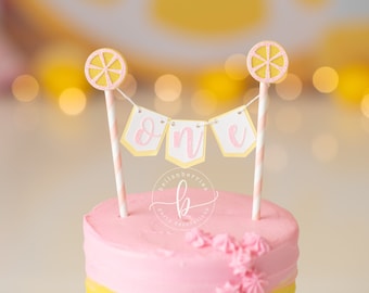 Lemonade Birthday Cake Topper: Glitter Pennant Bunting