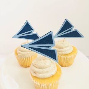 Paper Airplane Cupcake Toppers/ Time Flies birthday/ Airplane Birthday/ Paper Airplane Theme/ set of 12