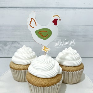 Chicken Cupcake Toppers / Farm Animal Cupcake Toppers / Barnyard Party / Farm Party / Chicken Party / Set of 12