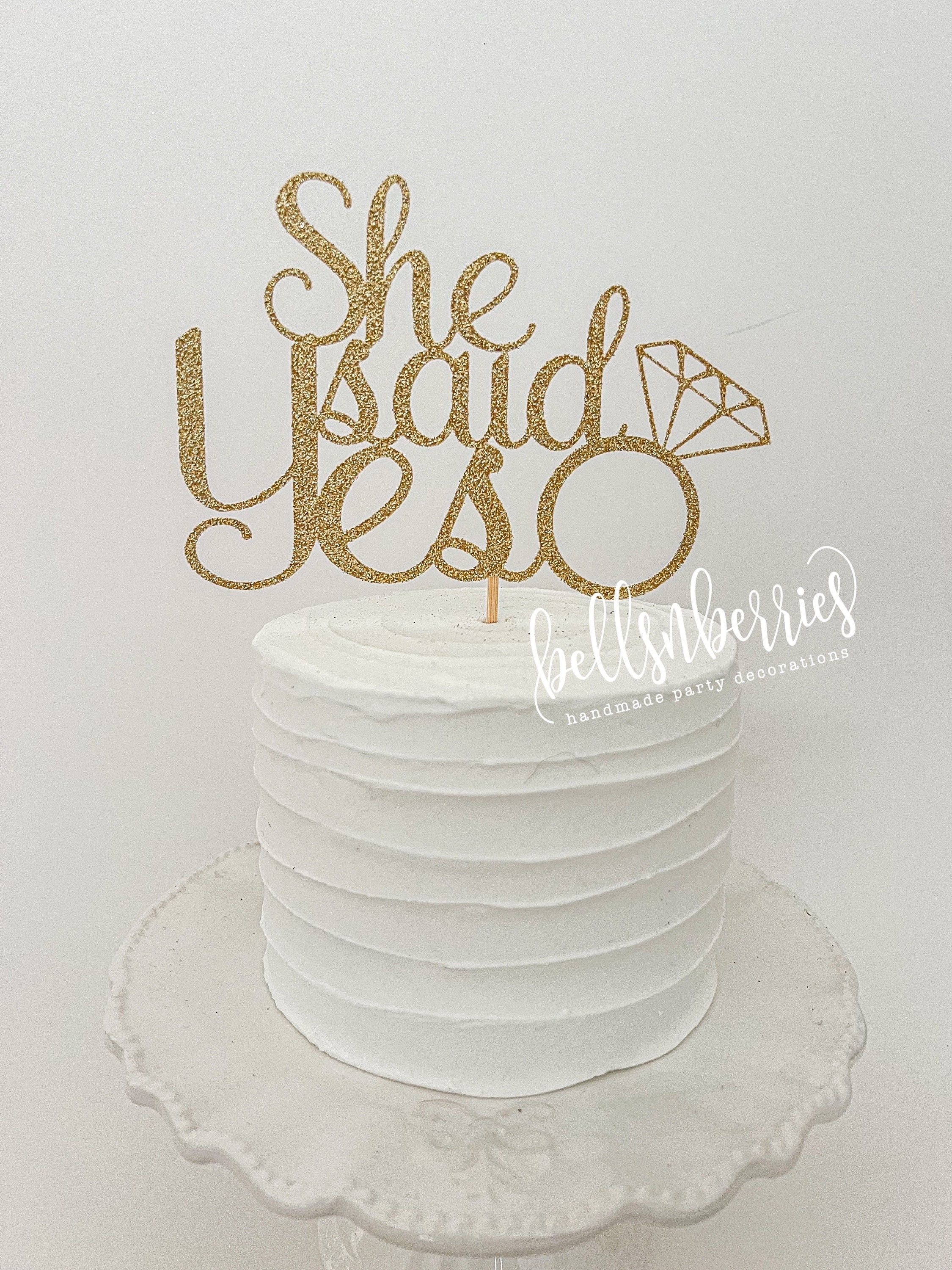 She Said Yes Cake Topper: Glitter Engagement Party Decor, image size:2250x3000