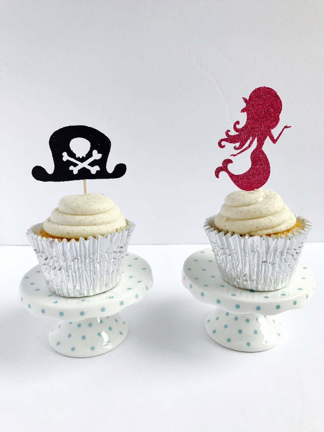 Mermaid and Pirate Cupcake Toppers Set of 12/ Mermaid or Pirate Gender  Reveal Cupcake Toppers/ Summer Gender Reveal 
