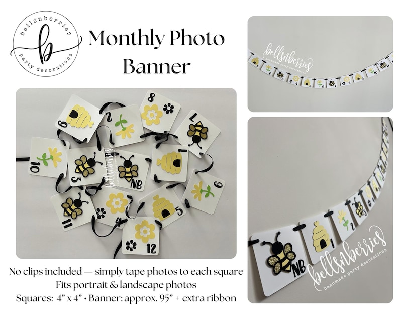 Fun to Bee One Birthday Decorations – Party Bundle or Individual Items 1stYear Photo Banner