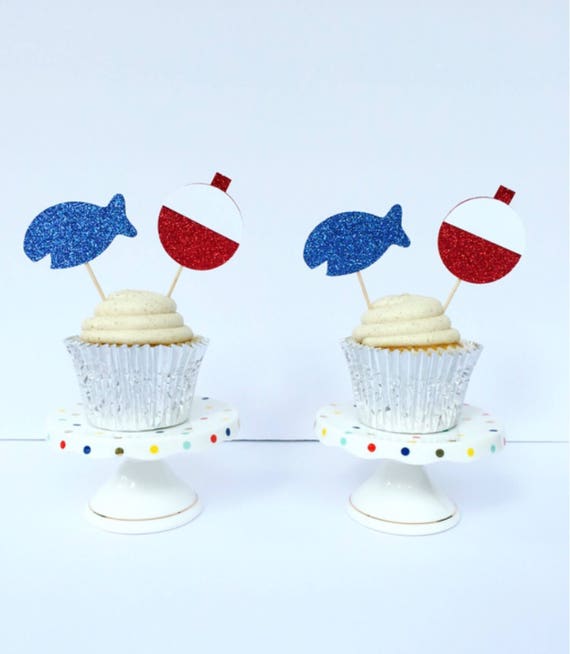 Fishing Bobber Cupcake Toppers / First Birthday / Fishing Theme Birthday /  the Big One / Set of 12 