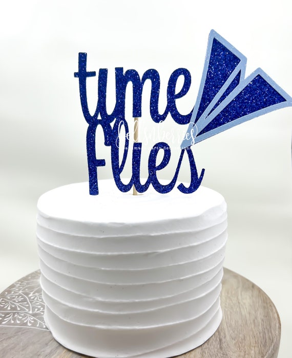 Time Flies Glitter Cake Topper: Airplane Birthday Party Decor