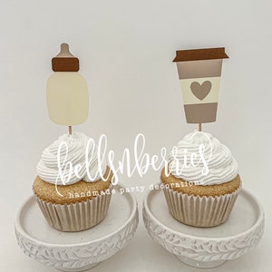 Coffee & Baby Bottle Cupcake Toppers: Baby Shower Decor (Set of 12)