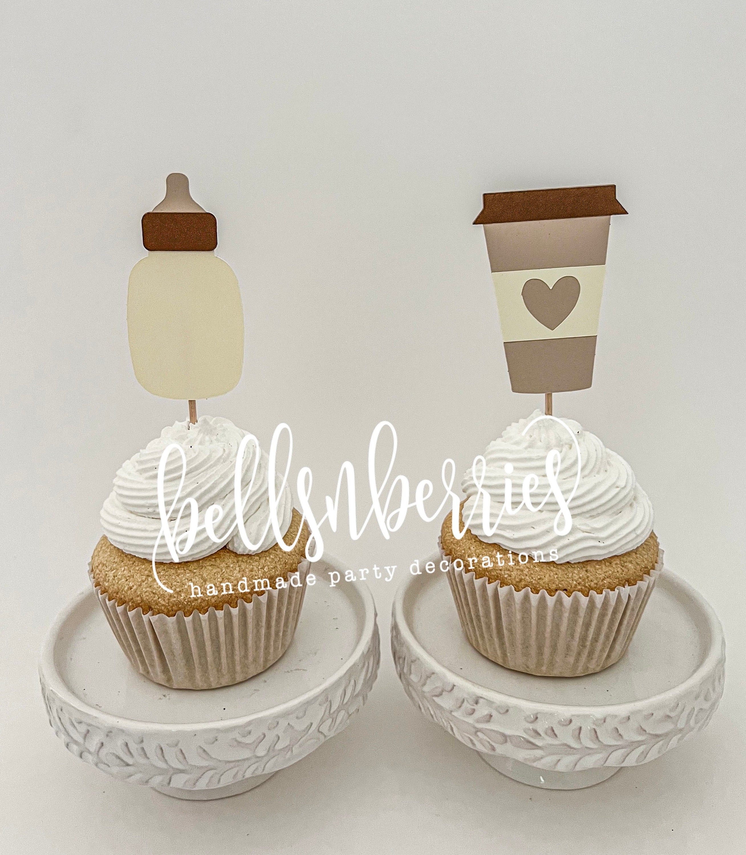 READY TO SHIP Coffee Cupcake Toppers / Coffee Party Decor / Coffee Cup  Cupcake Toppers / Coffee Lover Decorations / Coffee Cups 
