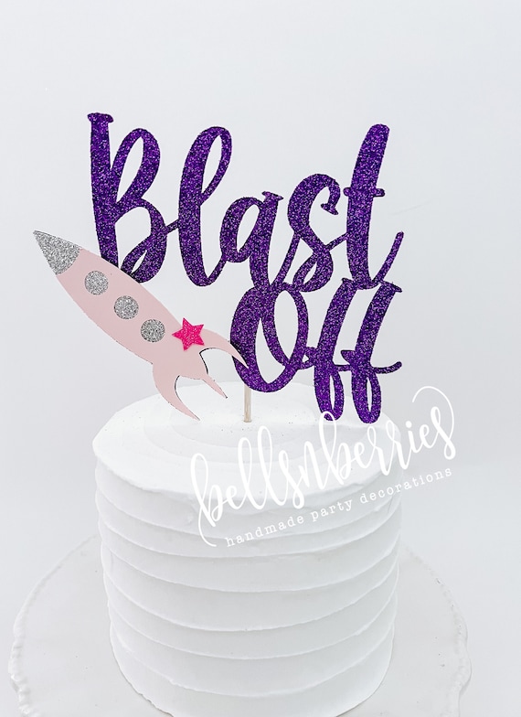 Girly Blast off Cake Topper / Pink Outer Space Party / Astronaut