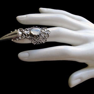 Gothic Claw Ring White Opal Goth Girl Vampire Moonstone Opalescent Witchy Wiccan Alternative Jewelry Opalescent image 3