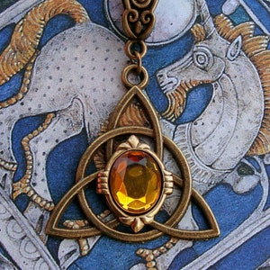 Celtic Knot Necklace Triquetra Pendant Viking Thor Freyja Odin Norse Mythology Pagan Symbol Bronze Topaz Yellow