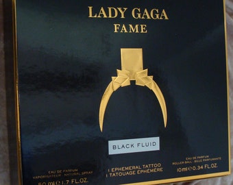 Vintage Coffret "FAME" de LADY GAGA - Black Fluid - Eau de parfum et Tatouage Ephémère - Collaboration Sephora 2012 - Objet de Collection