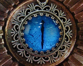 Blue Dragon Eye Necklace - Medieval - Fantasy - Sapphire - Pendant - Mythical - Snake - Reptile - Role Play - Gothic - Witchy