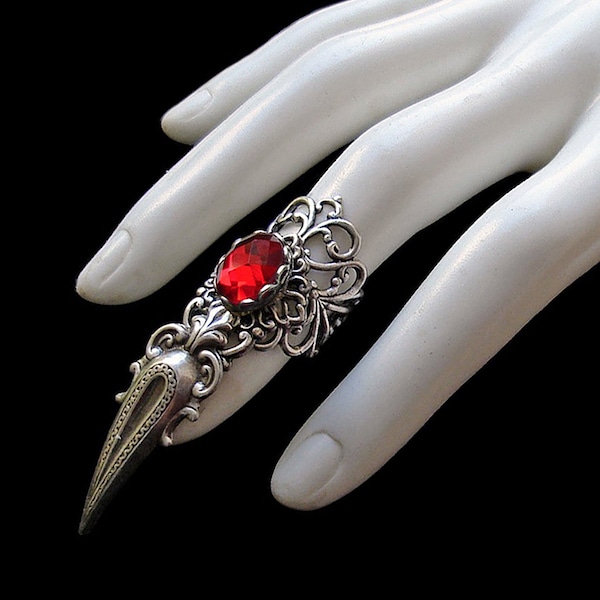 Bague Griffe Gothique - Vampire - Rouge Rubis - Wednesday Addams - Gothic Chic - Bijoux Alternatifs - Goth Girl - Wicca - Witchcraft