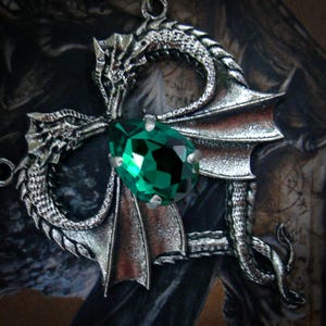 Emerald Green Crystal Dragon Heart Necklace inspired by Gothic Fantasy