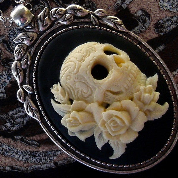 Collier Camée Crâne Mexicain - Sugar Skull - Fête des Morts - Día de los Muertos - Day of The Dead - Halloween - Calavera - Squelette