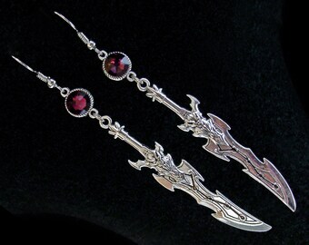 Sword Earrings - Medieval - Fantasy - Renaissance - Blade - Heraldry - Knight - Purple - Amethyst - Dungeons and Dragons - Video Game - Geek