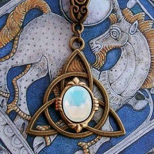 Celtic Knot Necklace Triquetra Pendant Viking Thor Freyja Odin Norse Mythology Pagan Symbol Bronze White Opal