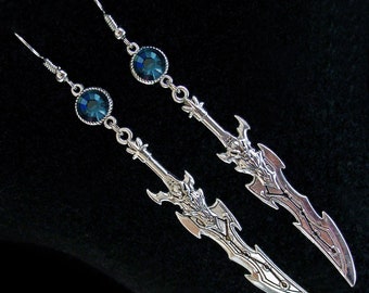 Sword Earrings - Medieval - Fantasy - Renaissance - Blade - Heraldry - Knight - Dark Blue - Dungeons and Dragons - Role Play - Geek