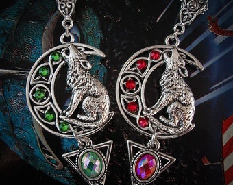 Crescent Wolf Necklace - Celtic - Moon - Pagan - Witchy - Talisman  - Gothic - Pagan - Triangle - Viking - Totem Animal