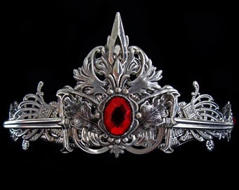 Medieval Fantasy inspired Crown ~ Knightess ~ Ruby Red ~ Circlet ~ Knight Swords ~ Queen ~ Chivalry ~ Renaissance Fair