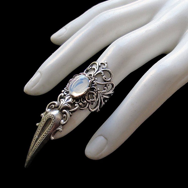 Gothic Claw Ring - White Opal - Goth Girl - Vampire - Moonstone - Opalescent - Witchy - Wiccan - Alternative Jewelry - Opalescent