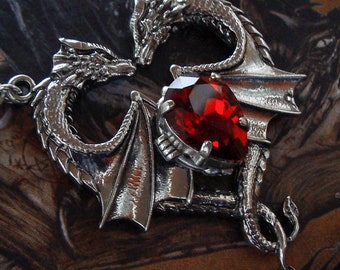 Dragon Heart's Necklace - Medieval - Fantasy - Ruby Red - Pendant - Targaryen - Khaleesi - Mythical Creature - Gothic - Romantic - Dark