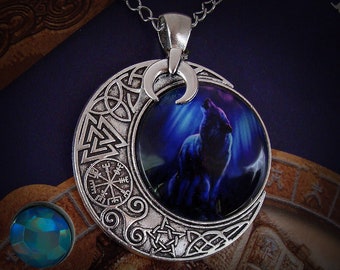 Howling Wolf Necklace ~ Viking ~ Crescent Moon ~ Celtic ~ Vegvísir ~ Triskele ~ Pagan ~ Talisman ~ Shaman ~ Norse Mythology ~ Wiccan