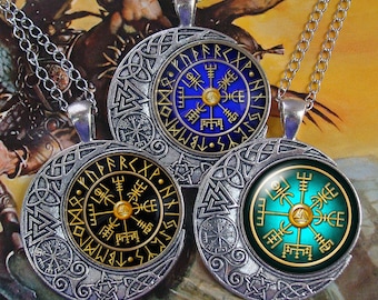 Collier Vegvísir ~ Viking ~ Croissant de Lune ~ Celtique ~ Triskel ~ Pagan ~ Talisman ~ Symbole de Protection ~ Mythologie Nordique
