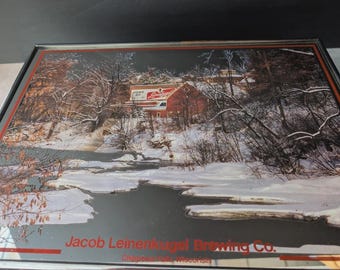 Rare Leinenkugel Mirror Brewery Winter Scene River sign vintage Leinies Beer
