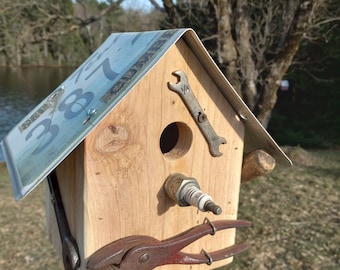 Handmade Tennessee License Plate Birdhouse with Vintage Tools spark plug