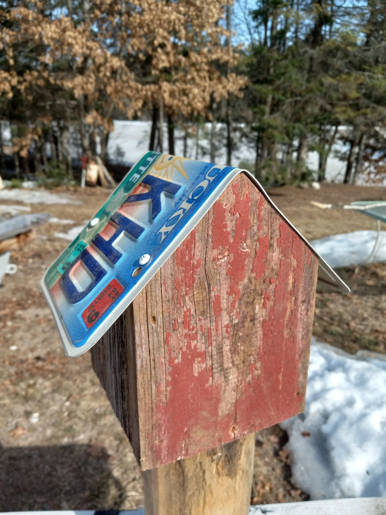 Kentucky License Plate Roof on a Barnwood Birdhouse With a Etsy