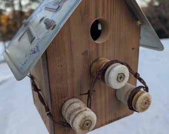 Montana license plate roof wren birdhouse insulators barbed wire farm ranch decor