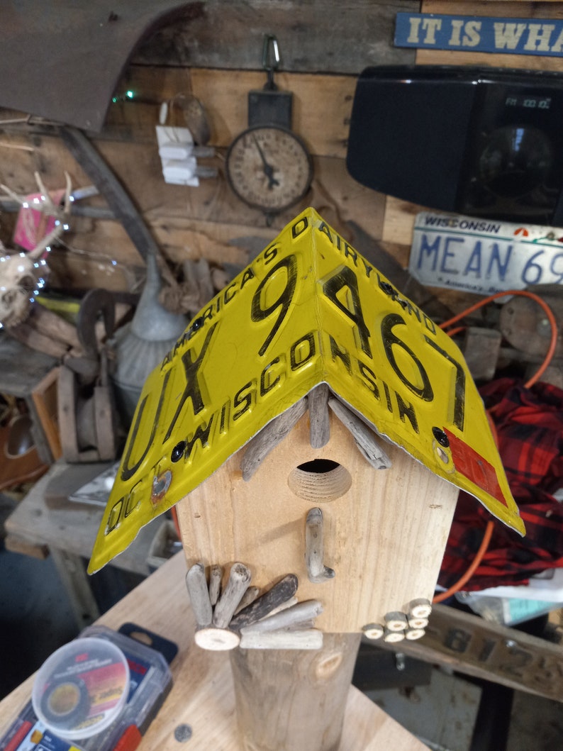 Wisconsin License Plate Roof on Raw Cedar Birdhouse With Etsy