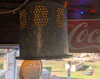 Minnow bucket swag light vintage with star design in lid