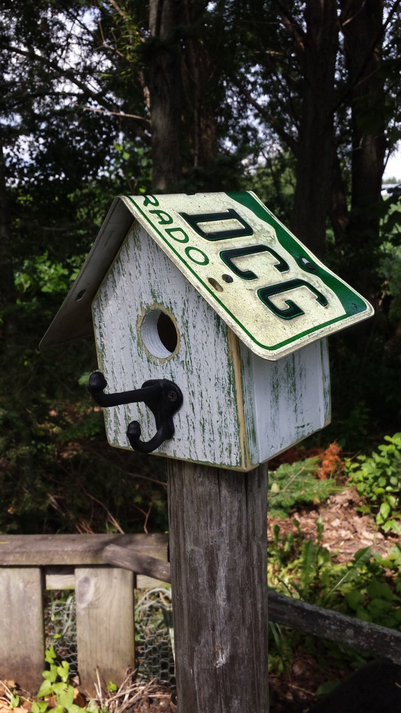 Colorado license plate roof on reclaimed wood birdhouse with | Etsy