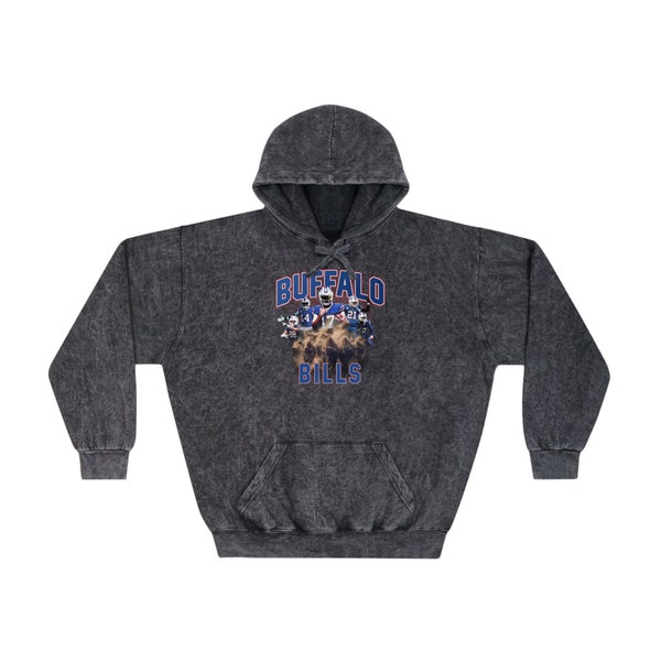 Buffalo Bills Hand Illustrated, Retro Acid Wash Hoodie