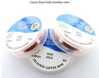 Rose gold plated copper jewellery wire available in three sizes.  Price is for 1 reel