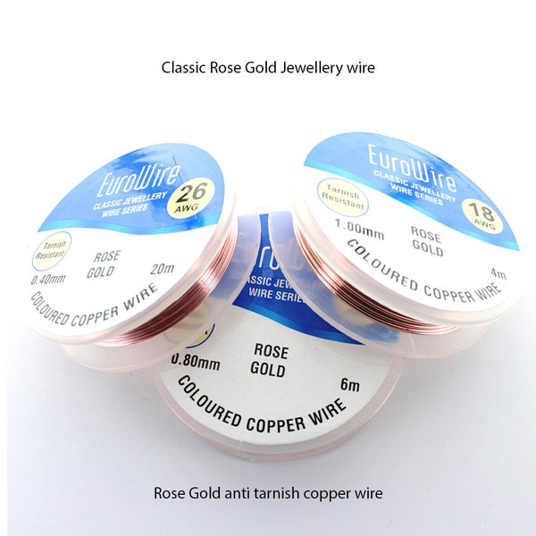 Rose gold plated copper jewellery wire available in three sizes.  Price is for 1 reel