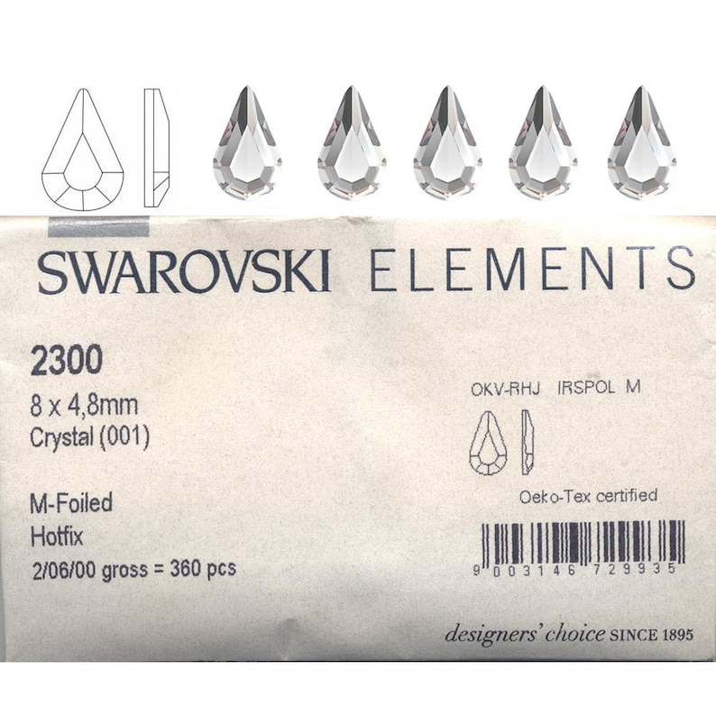 Swarovski ELEMENTS 8x4.8 hotfix crystal and Preciosa 8x 4.8 no hotfix pearshape ab/crystal . Price is for 10 image 1
