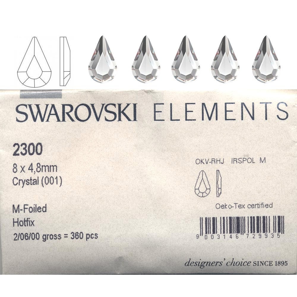 Swarovski 2300 Teardrop Flatback Rhinestone-Crystal (8mm x 4