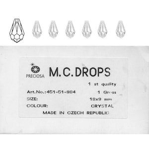 Preciosa MC drops 18x9mm in crystal.  Price is for 10 drops