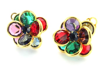 Swarovski Cluster channel earrings in multicolour. Size 25mm clip and 15 mm with post.  The settings are gold plated.  Price is for 1 pair.