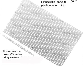 Pearls stick on flat back 3mm and 6mm .  Price is for 1  sheet of 3mm pearls (725) pearls or 1 sheet of 6mm pearls (252)pearls.