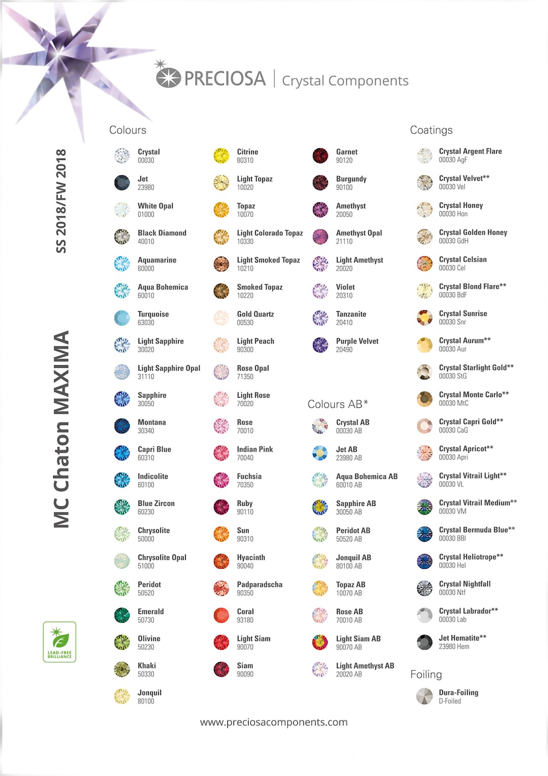 Preciosa Product Charts. Price is for One Chart - Etsy